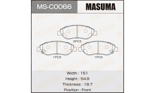 Колодки тормозные дисковые Masuma, передние, для Opel Corsa-D, комплект на ось (4 шт), арт. MS-C0066