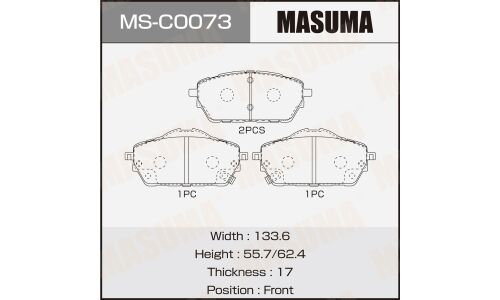 Колодки тормозные дисковые Masuma, передние, комплект на ось (4 шт), арт. MS-C0073