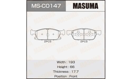 Колодки тормозные дисковые Masuma, передние, для Changan CS95, комплект на ось (4 шт), арт. MS-C0147
