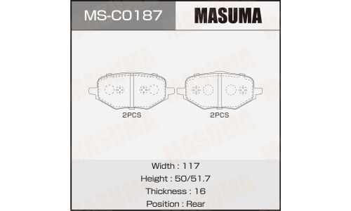 Колодки тормозные дисковые Masuma, задние, комплект на ось (4 шт), арт. MS-C0187