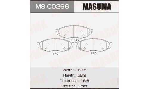 Колодки тормозные дисковые Masuma, передние, комплект на ось (4 шт), арт. MS-C0266