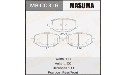 Колодки тормозные дисковые Masuma, задние, комплект на ось (4 шт), арт. MS-C0316