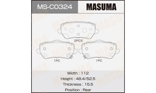 Колодки тормозные дисковые Masuma, задние, комплект на ось (4 шт), арт. MS-C0324