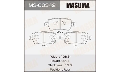 Колодки тормозные дисковые Masuma, задние, комплект на ось (4 шт), арт. MS-C0342