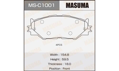 Колодки тормозные дисковые Masuma, передние, комплект на ось (4 шт), арт. MS-C1001