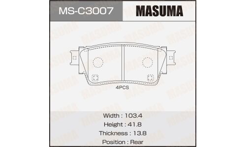 Колодки тормозные дисковые Masuma, задние, для Mitsubishi Outlander / Eclipse Cross, комплект на ось (4 шт), арт. MS-C3007