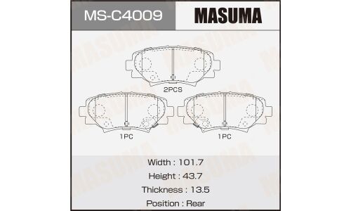 Колодки тормозные дисковые Masuma, задние, комплект на ось (4 шт), арт. MS-C4009