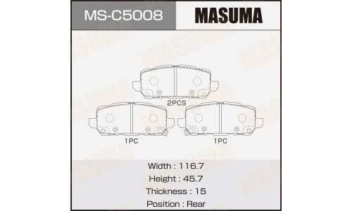 Колодки тормозные дисковые Masuma, задние, комплект на ось (4 шт), арт. MS-C5008