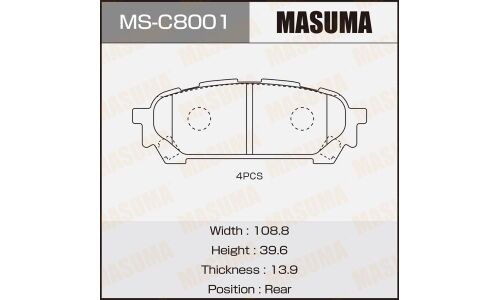 Колодки тормозные дисковые Masuma, задние, комплект на ось (4 шт), арт. MS-C8001