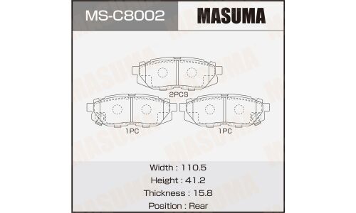 Колодки тормозные дисковые Masuma, задние, комплект на ось (4 шт), арт. MS-C8002