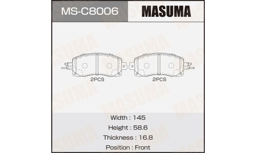 Колодки тормозные дисковые Masuma, передние, для Subaru Forester / XV / Impreza, комплект на ось (4 шт), арт. MS-C8006