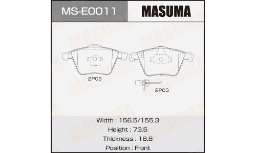 Колодки тормозные дисковые Masuma, передние, комплект на ось (4 шт), арт. MS-E0011