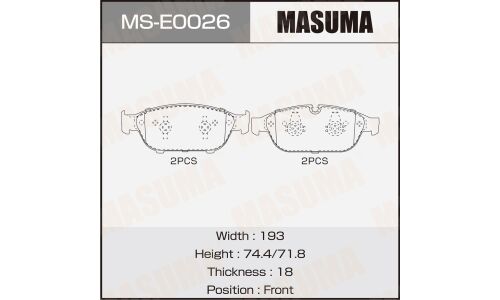 Колодки тормозные дисковые Masuma, передние, комплект на ось (4 шт), арт. MS-E0026