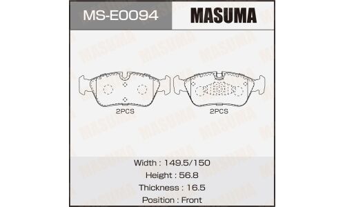 Колодки тормозные дисковые Masuma, передние, комплект на ось (4 шт), арт. MS-E0094