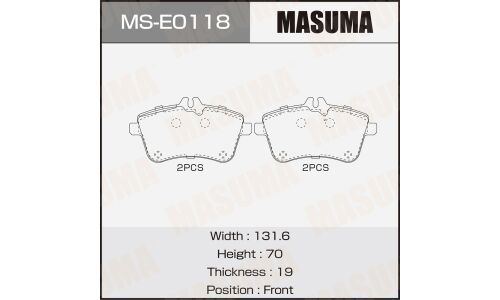 Колодки тормозные дисковые Masuma, передние, комплект на ось (4 шт), арт. MS-E0118