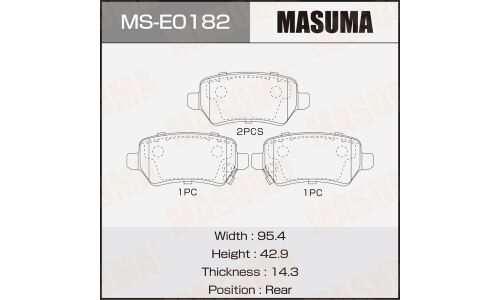Колодки тормозные дисковые Masuma, задние, комплект на ось (4 шт), арт. MS-E0182