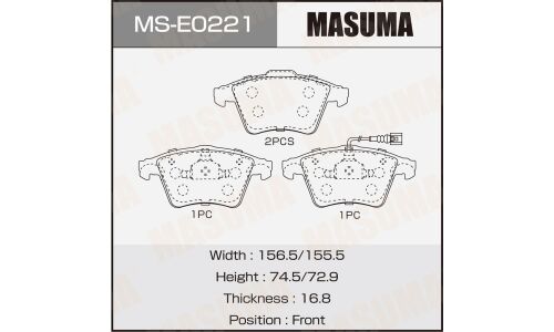 Колодки тормозные дисковые Masuma передние, комплект на ось (4 шт), арт. MS-E0221
