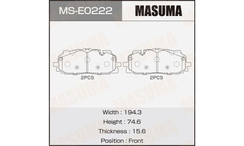 Колодки тормозные дисковые Masuma, задние, комплект на ось (4 шт), арт. MS-E0222