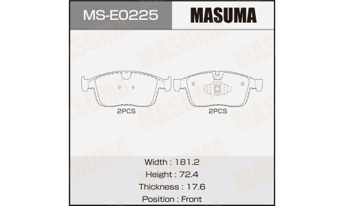 Колодки тормозные дисковые Masuma, передние, комплект на ось (4 шт), арт. MS-E0225