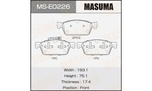 Колодки тормозные дисковые Masuma передние, комплект на ось (4 шт), арт. MS-E0226