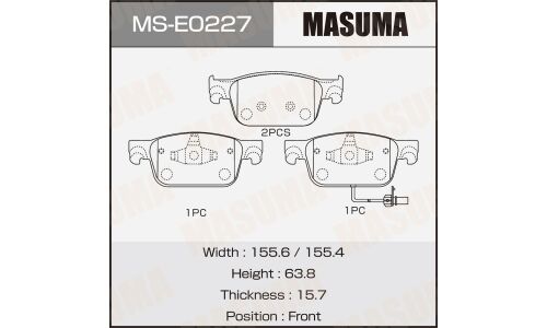 Колодки тормозные дисковые Masuma, передние, комплект на ось (4 шт), арт. MS-E0227