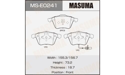 Колодки тормозные дисковые Masuma передние, комплект на ось (4 шт), арт. MS-E0241