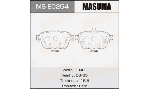 Колодки тормозные дисковые Masuma, задние, комплект на ось (4 шт), арт. MS-E0254