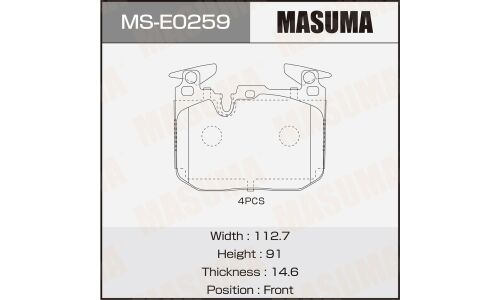 Колодки тормозные дисковые Masuma, передние, комплект на ось (4 шт), арт. MS-E0259