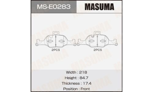 Колодки тормозные дисковые Masuma, передние, комплект на ось (4 шт), арт. MS-E0283