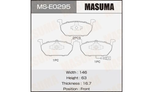 Колодки тормозные дисковые Masuma, передние, комплект на ось (4 шт), арт. MS-E0295