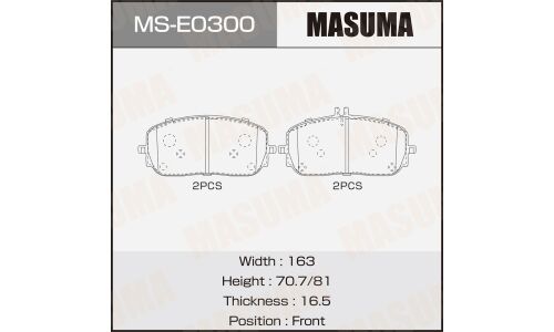Колодки тормозные дисковые Masuma, передние, комплект на ось (4 шт), арт. MS-E0300