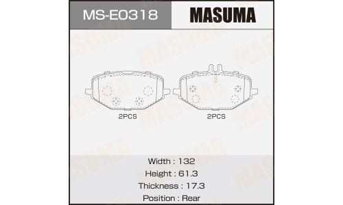 Колодки тормозные дисковые Masuma, задние, комплект на ось (4 шт), арт. MS-E0318