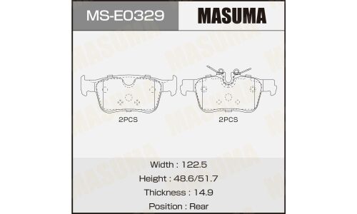 Колодки тормозные дисковые Masuma, задние, комплект на ось (4 шт), арт. MS-E0329