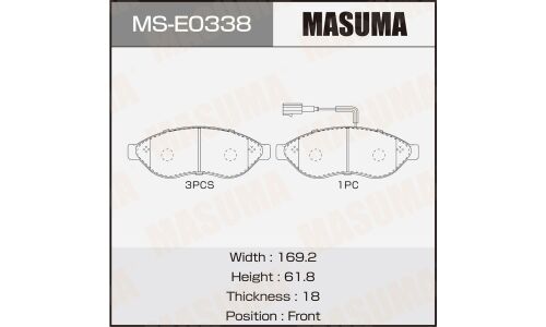 Колодки тормозные дисковые Masuma, передние, комплект на ось (4 шт), арт. MS-E0338