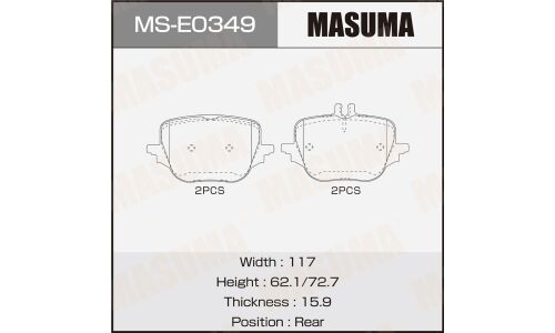 Колодки тормозные дисковые Masuma, задние, комплект на ось (4 шт), арт. MS-E0349