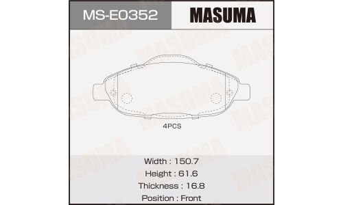Колодки тормозные дисковые Masuma, передние, комплект на ось (4 шт), арт. MS-E0352