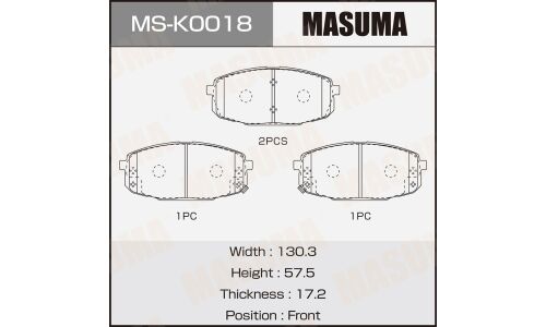 Колодки тормозные дисковые Masuma, передние, комплект на ось (4 шт), арт. MS-K0018