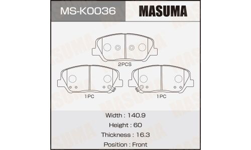 Колодки тормозные дисковые Masuma, передние, комплект на ось (4 шт), арт. MS-K0036
