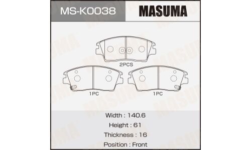 Колодки тормозные дисковые Masuma, передние, комплект на ось (4 шт), арт. MS-K0038
