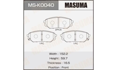 Колодки тормозные дисковые Masuma, передние, комплект на ось (4 шт), арт. MS-K0040