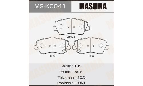 Колодки тормозные дисковые Masuma, передние, комплект на ось (4 шт), арт. MS-K0041