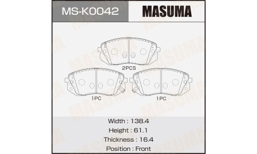 Колодки тормозные дисковые Masuma, передние, комплект на ось (4 шт), арт. MS-K0042