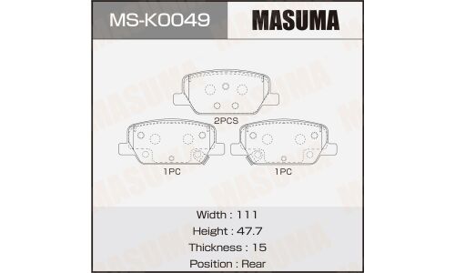 Колодки тормозные дисковые Masuma, задние, комплект на ось (4 шт), арт. MS-K0049