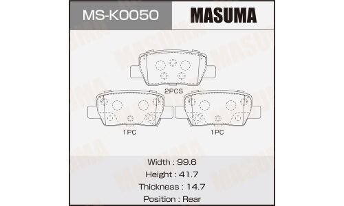Колодки тормозные дисковые Masuma, задние, комплект на ось (4 шт), арт. MS-K0050