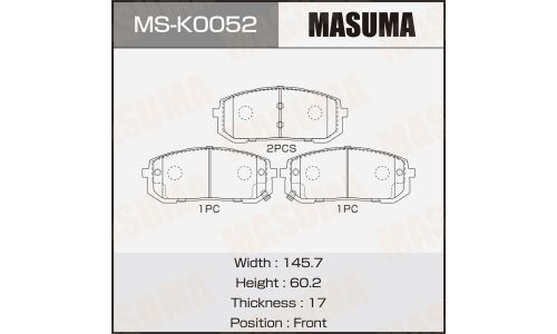 Колодки тормозные дисковые Masuma, передние, комплект на ось (4 шт), арт. MS-K0052