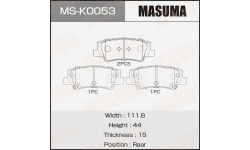 Колодки тормозные дисковые Masuma, задние, для Hyundai Tucson / Sonata, KIA K5 / Sportage, комплект на ось (4 шт), арт. MS-K0053