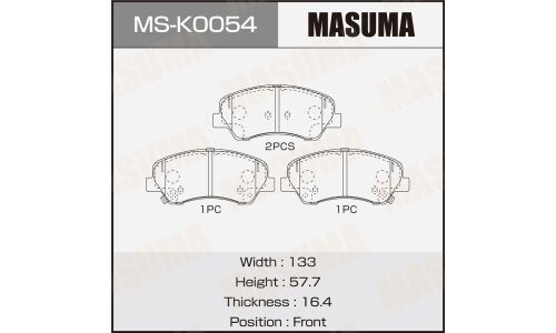 Колодки тормозные дисковые Masuma, передние, комплект на ось (4 шт), арт. MS-K0054