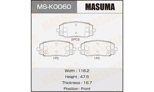 Колодки тормозные дисковые Masuma, передние, комплект на ось (4 шт), арт. MS-K0060