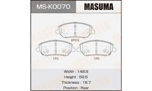 Колодки тормозные дисковые Masuma, задние, комплект на ось (4 шт), арт. MS-K0070