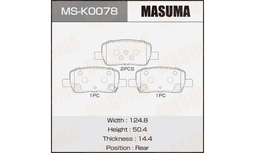 Колодки тормозные дисковые Masuma, задние, комплект на ось (4 шт), арт. MS-K0078